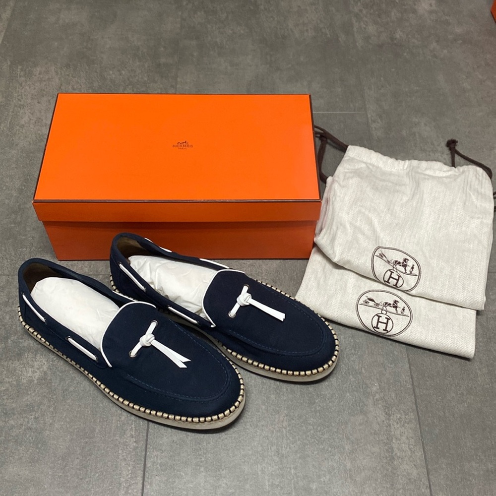 Authentic Like New Hermes Espadrille Canvas/Leather Loafer